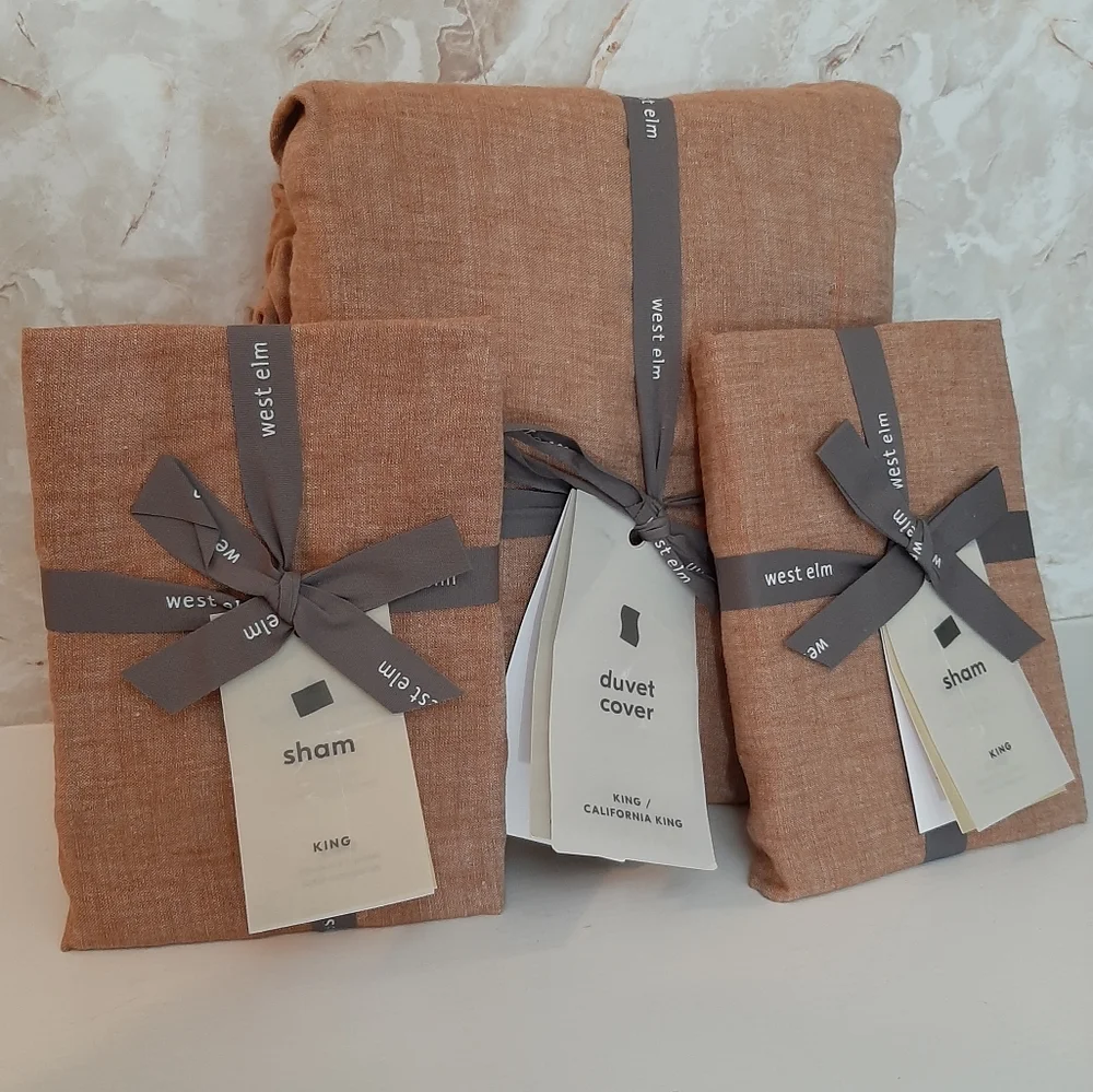 West Elm European Flax Linen King Duvet Cover & King Shams
